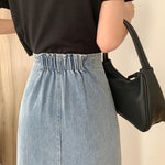 ハイウエスト スリット入り ストレート デニムスカート