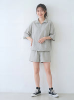 ハーフジップ 襟付き ルーズPOLOシャツ＆ショートパンツ 2点セット