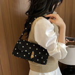 ドット柄フラップ レトロバゲットショルダーバッグ