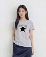 ライトグレー スタープリント スリムフィット 半袖Tシャツ