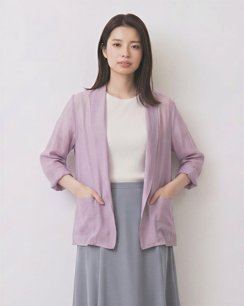 ライトパープルのドレープルーズカーディガン