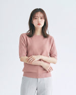 ゆったりシルエットのドロップショルダー リブニット-スモークピンク-XL