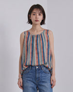 栗レッド 縦ストライプ Aライン ゆったり タンクトップ