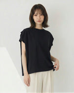 ボーダー柄 ゆったり バットスリーブ クルーネックTシャツ