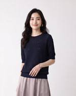 M~XL 透かしジャカード クルーネックニット