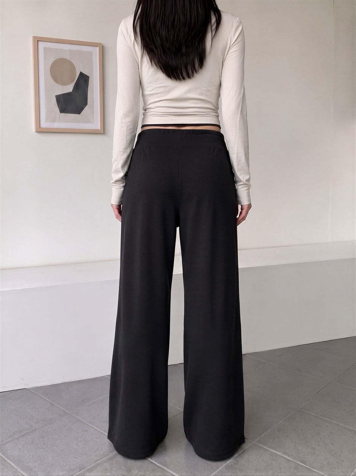 【全3色】S-XL ハイウエスト 落ち感ストレートワイドパンツ