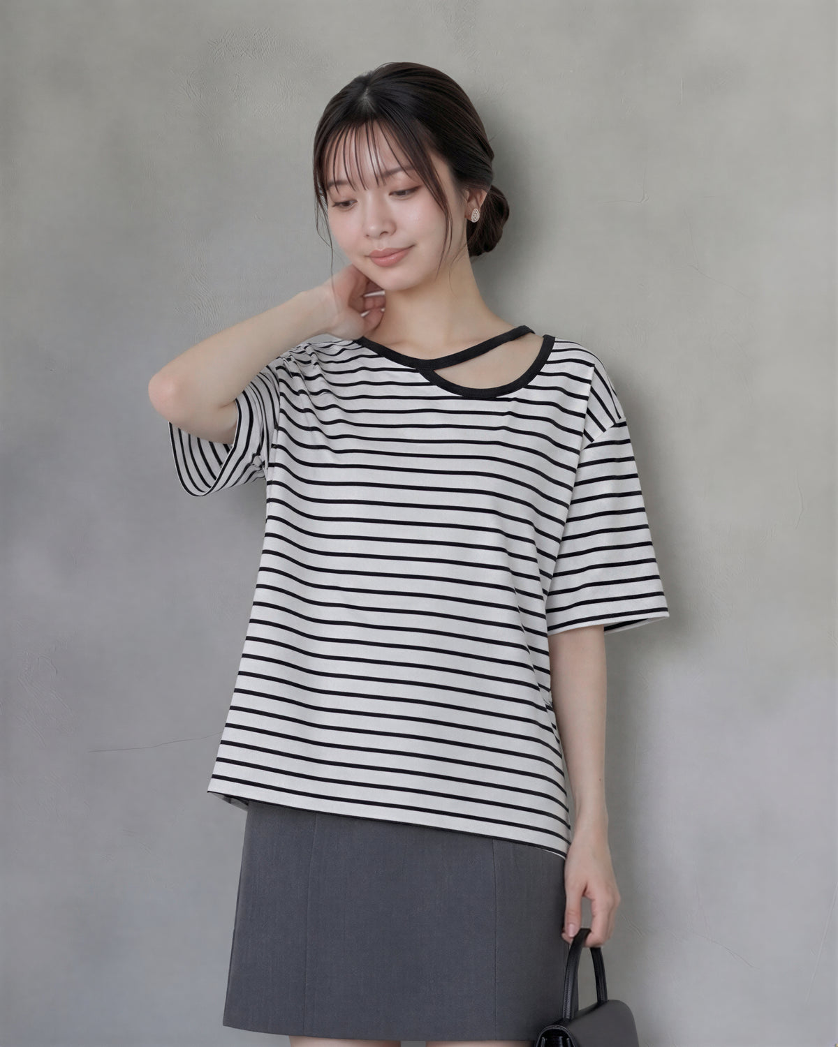 配色フェイクレイヤードボーダーTシャツ