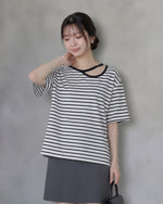 配色フェイクレイヤードボーダーTシャツ