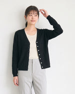 Vネック テクスチャー スリムニットカーディガン-ブラック-2XL