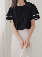 フリルフレアスリーブ 配色パイピングTシャツ