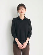5色展開｜ニットベスト 重ね着風長袖シャツ