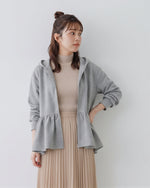 ゆったりペプラムヘムのフード付きスウェットジャケット-ブラック-free