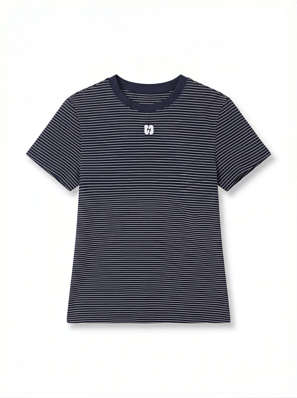 細ボーダー クルーネック スリムフィット 半袖Tシャツ