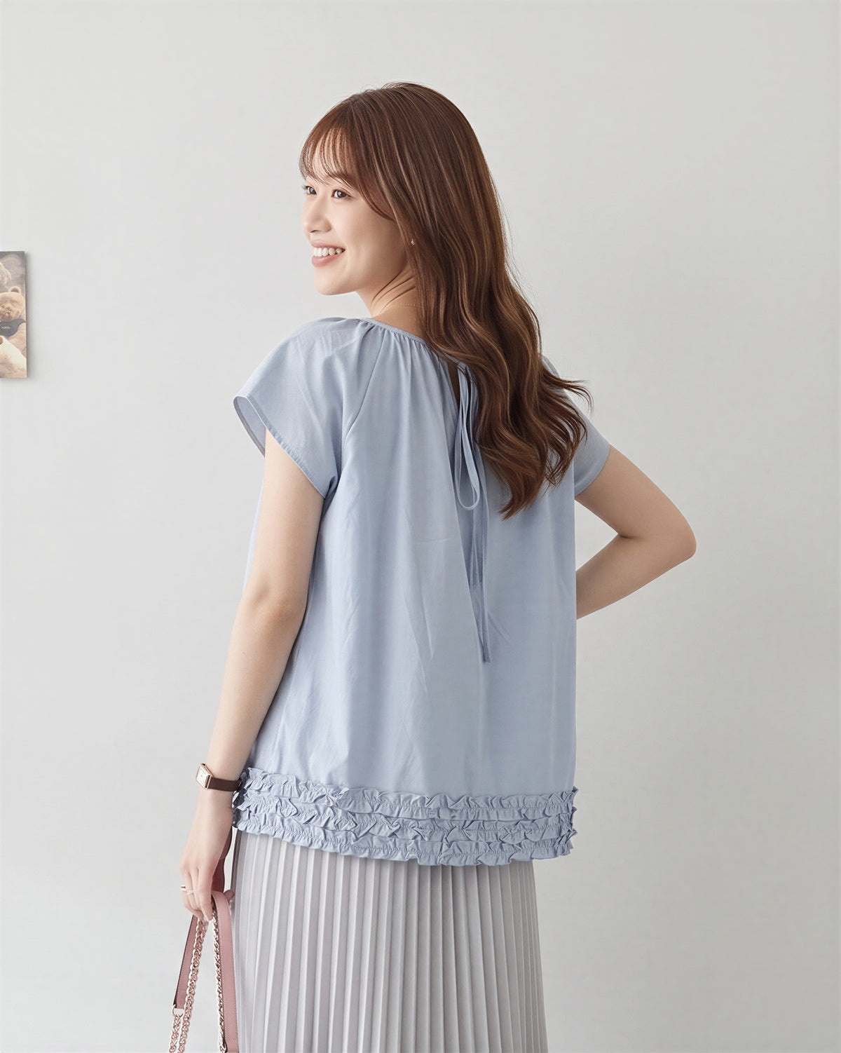 S～4XL ギャザー入りラウンドネック ペプラムヘムデザイン T シャツ