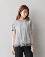 ゆったりラウンドネック チュール切り替えTシャツ