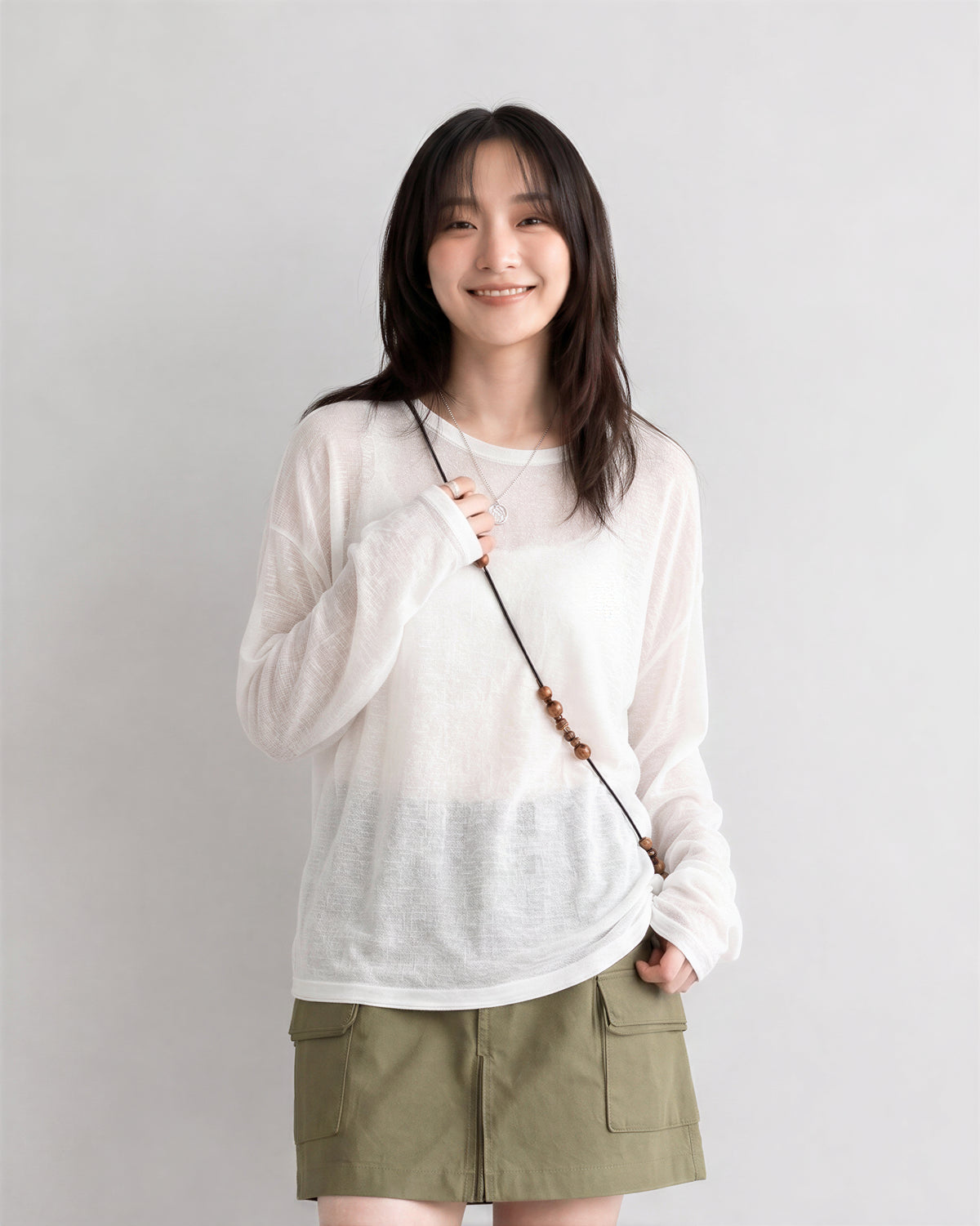 S~XL シアー重ね着 ルーズフィット 長袖Tシャツ