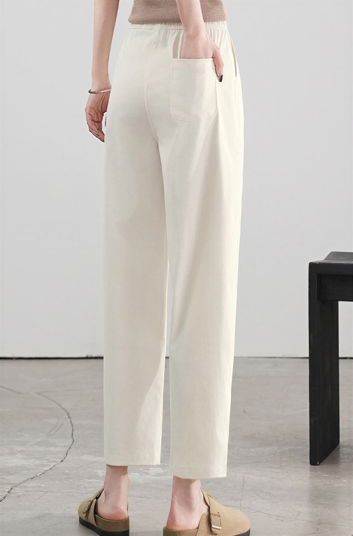 M~2XL 【全6色】ハイウエスト ウエストゴム ストレート キャロットパンツ