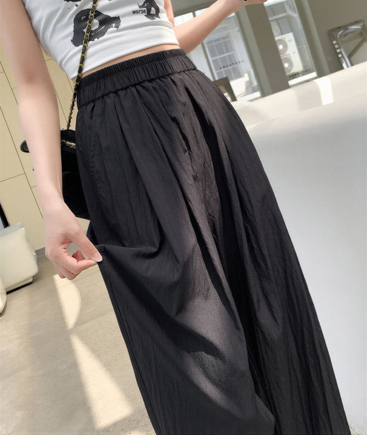 ウエストゴム ハイウエスト 落ち感ワイドパンツ
