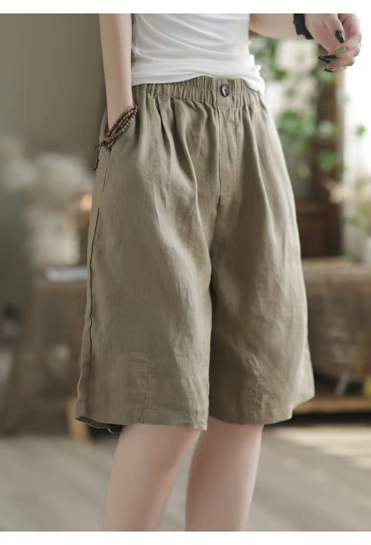 ウエストゴム ハイウエスト ゆったりハーフパンツ