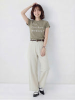 スリムフィット ショート丈 ドロップショルダー ラグランスリーブ ロゴパイル 半袖Tシャツ