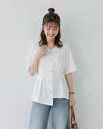 Vネック ギャザー入り ゆったりTシャツ