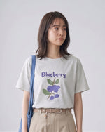 グレー フルーツプリント ルーズTシャツ-グレー-L