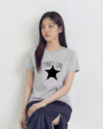 ライトグレー スタープリント スリムフィット 半袖Tシャツ