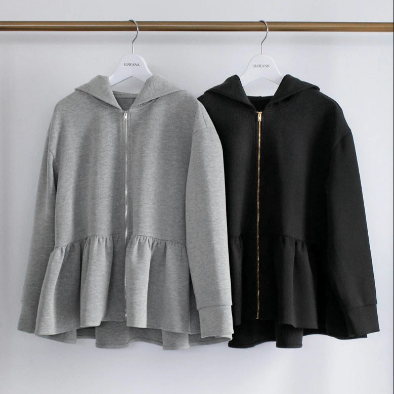 2色展開｜フード付きペプラムスウェットジャケット