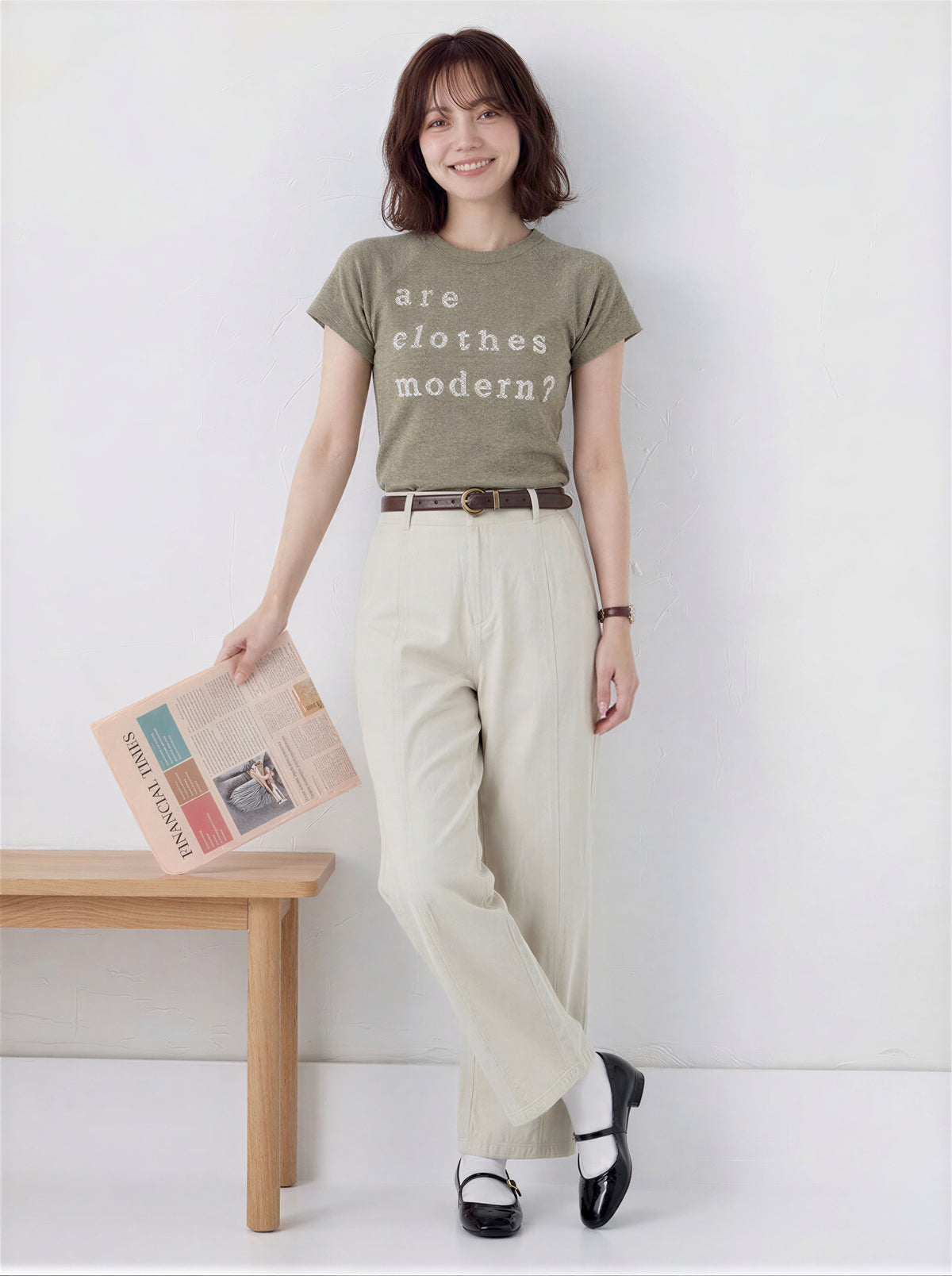 スリムフィット ショート丈 ドロップショルダー ラグランスリーブ ロゴパイル 半袖Tシャツ