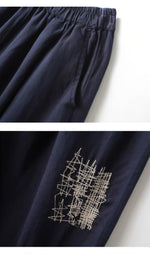 【全2色】M~2XL ウエストゴム ハイウエスト 刺繍 ワイドパンツ
