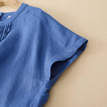 M~2XL プリーツ入りクルーネック ゆったりミディ丈ワンピース