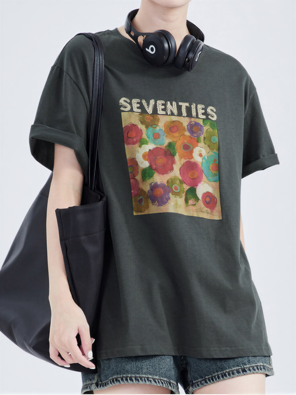 油絵アート！半袖Tシャツ小人数高級感スリムトップス