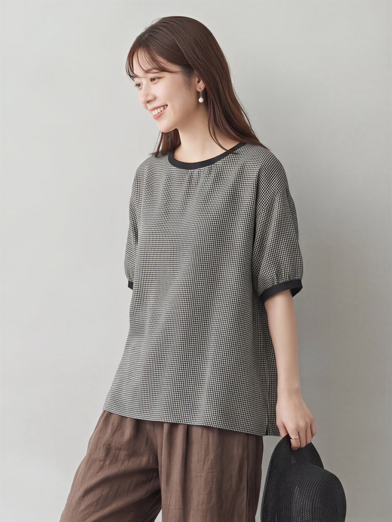 M-2XL ゆったりドロップショルダー チェックプルオーバー