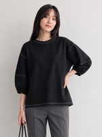 【全2色】M~XL 配色ステッチ パフスリーブスウェット