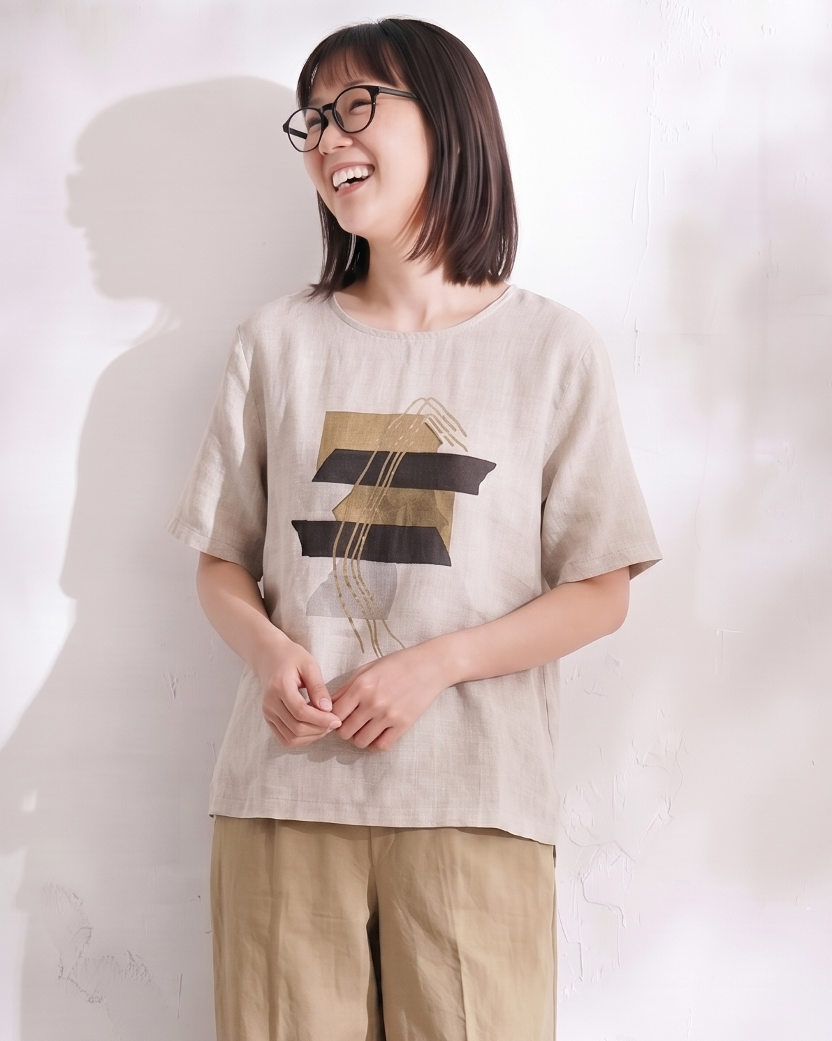 アブストラクト柄 ゆったり クルーネック プルオーバー