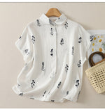 【全2色】M~3XL 小さめラウンドネック 花柄 ゆったり半袖シャツ