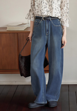 ハイウエスト ワイドシルエット デニムパンツ