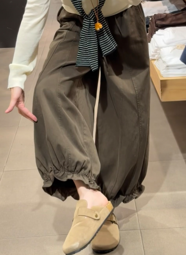 ハイウエスト ドローストリング 立体切替 ジョガー風ワイドパンツ