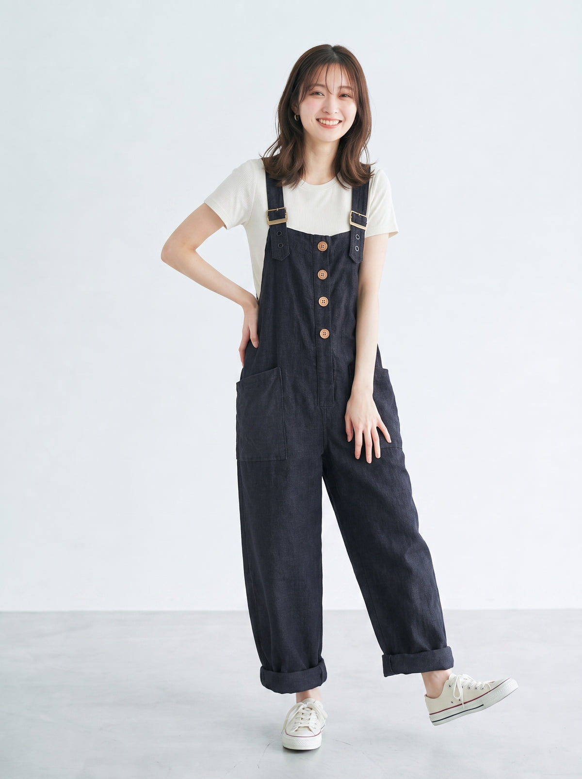 【全2色】S~3XL ゆったりストレート ビッグポケット サロペット