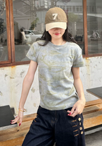 アメリカンレトロ迷彩染め！柔らかで快適な個性的なスタイルの半袖Tシャツ