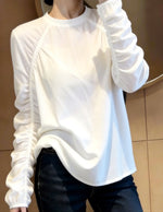 【秋新作】【全2色】ギャザー切り替えルーズ長袖Tシャツ