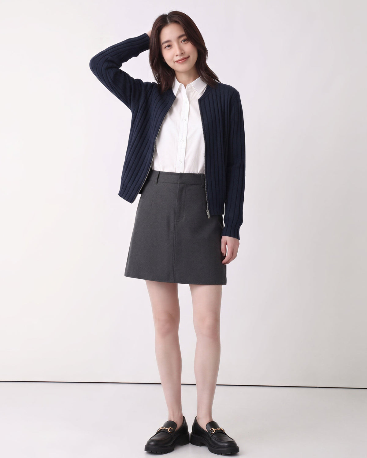 【秋新作】【全2色】S~2XL 縦リブ スリムフィット ショート丈 ニットカーディガン