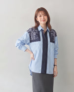 【秋新作】L~4XL 切り替えストライププリントシャツ