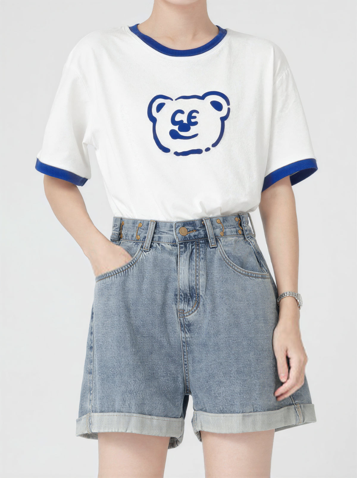 配色パイピング カートゥーンプリントTシャツ