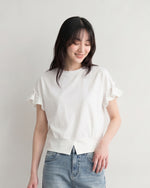 フリルスリーブ ウエストシェイプ ショート丈Tシャツ
