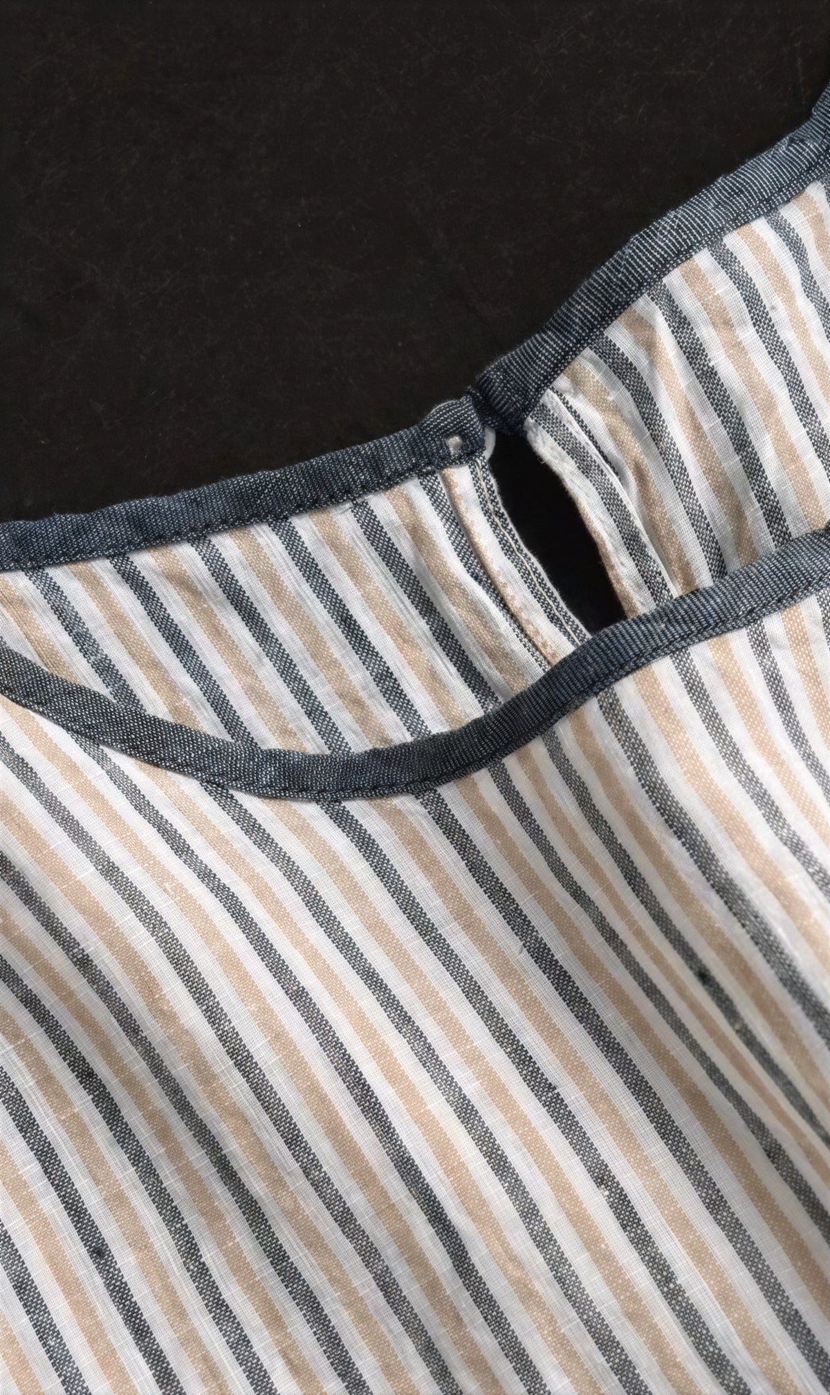 M~2XL 細ストライプ ゆったり クルーネックTシャツ
