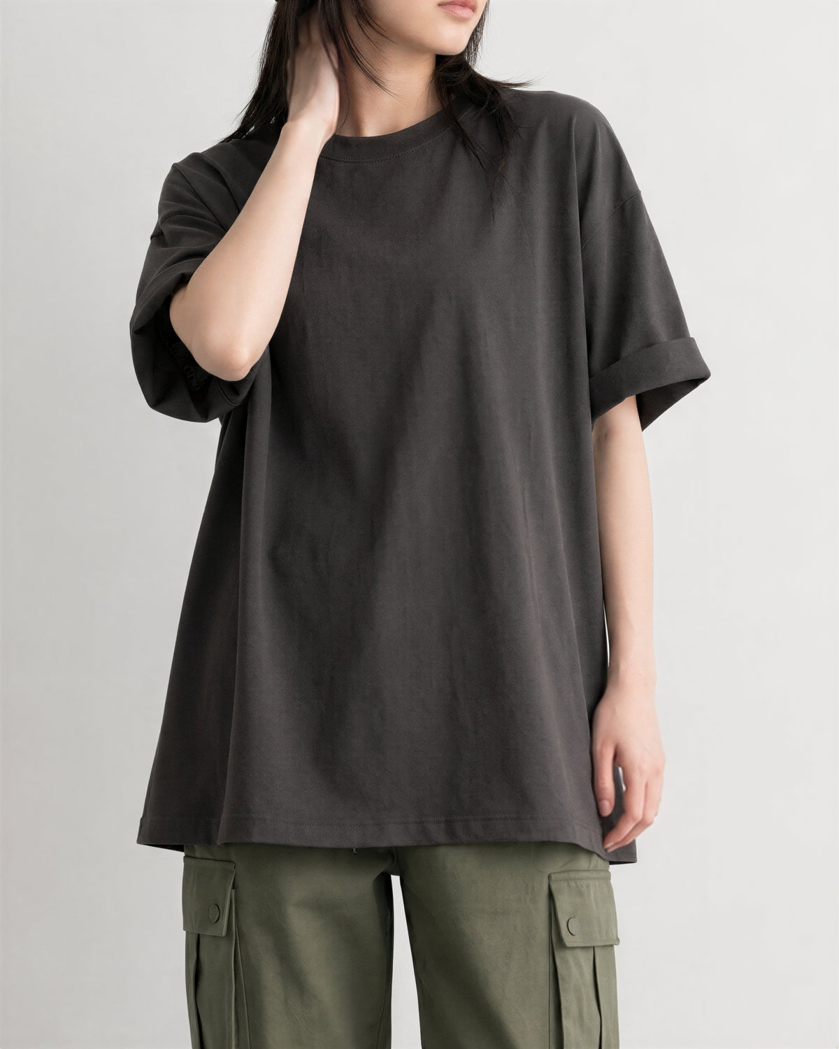 半袖Tシャツ ゆったりシルエット ミドル丈 カジュアル ドロップショルダー コットン