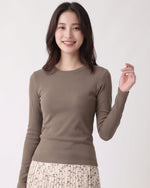 スリムフィット クルーネック長袖Tシャツ-ブラウン-4XL