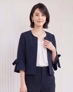 【秋新作】【全3色】S~2XL ラウンドネック フリルスリーブ リボン付き テーラードジャケット