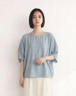 肩落ちドルマンスリーブ ゆったりシャツ-サックス-2XL